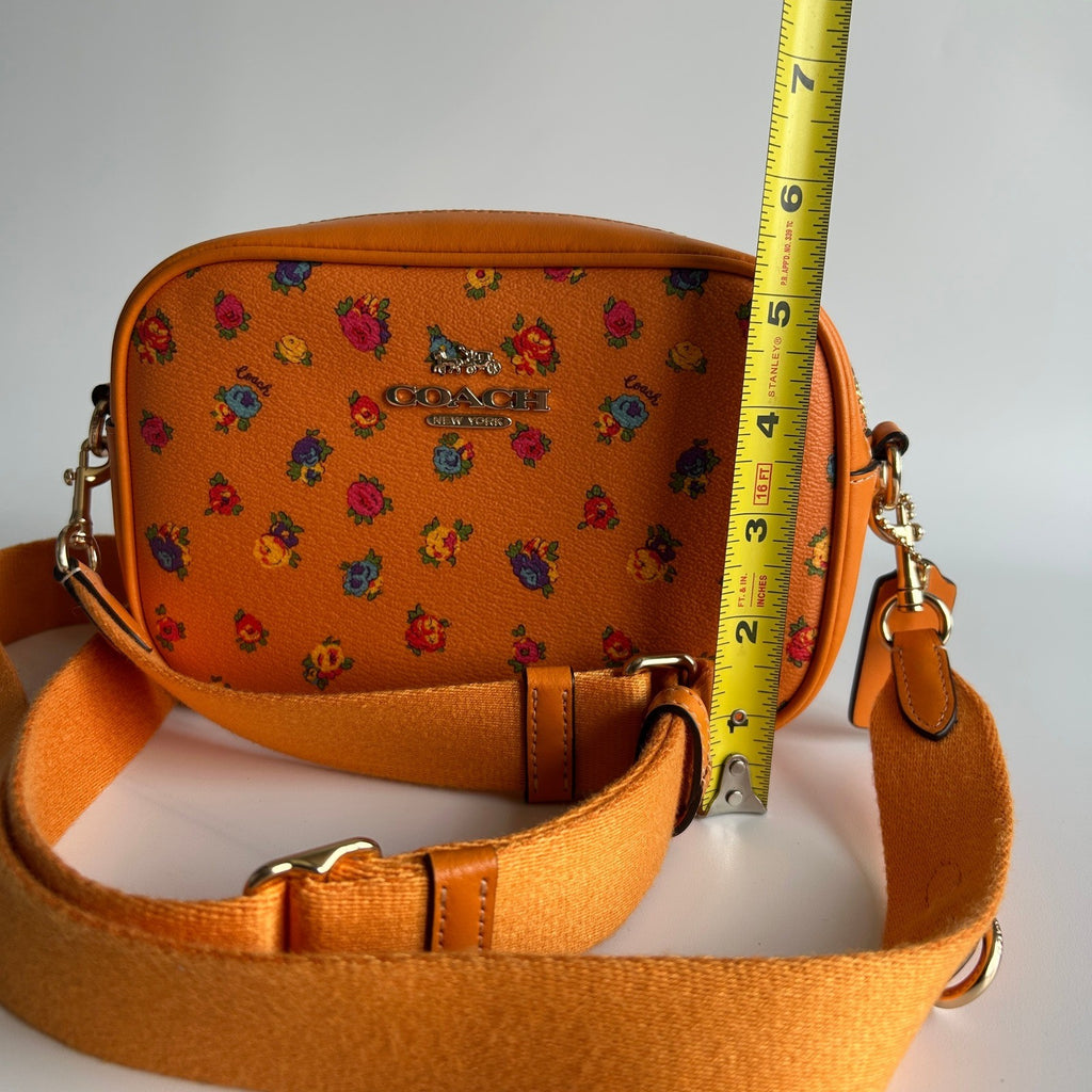 Coach Mini Jamie Camera Bag Orange Floral Pebbled Leather Crossbody Excellent4