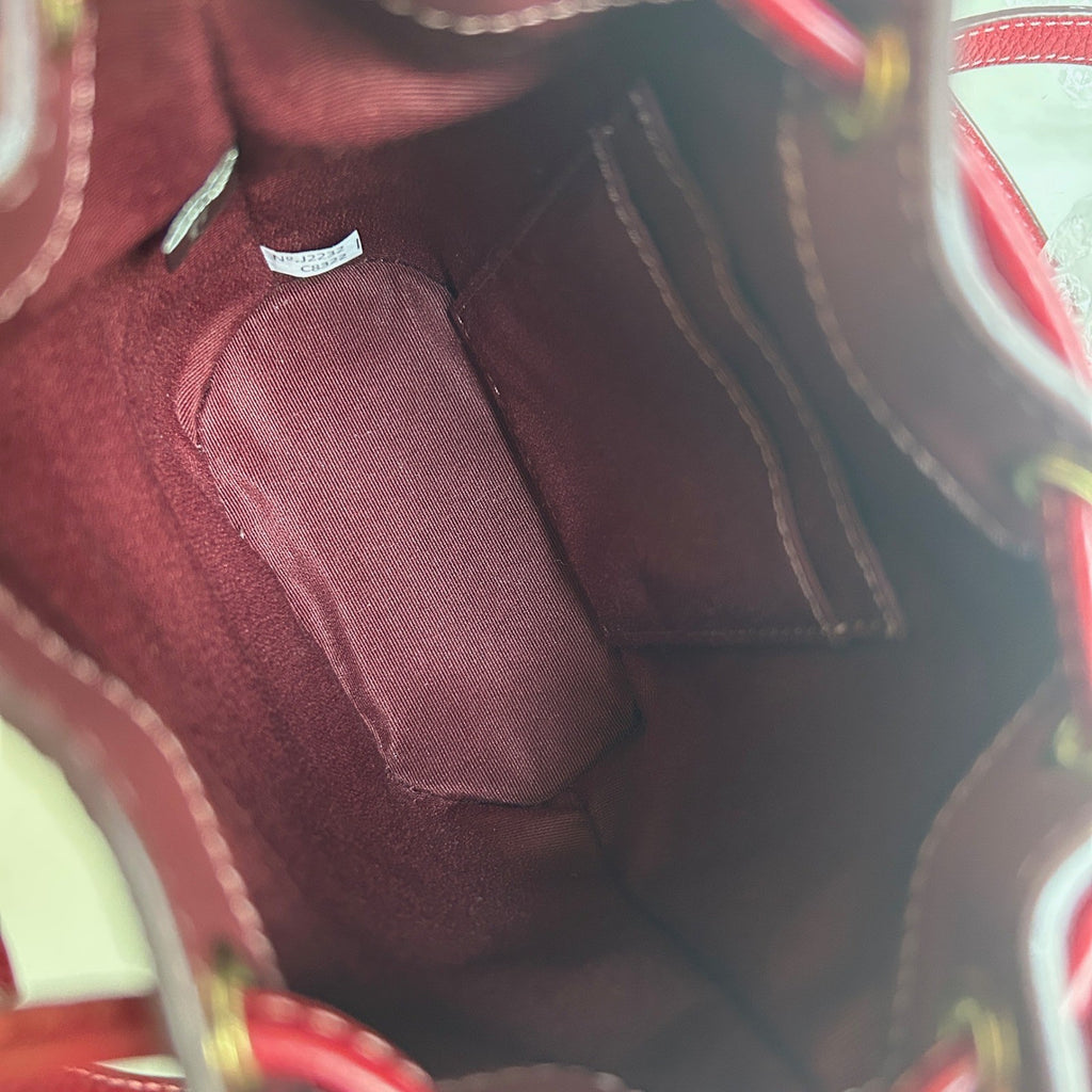 Coach Dempsey 15 Apple Red Jacquard Leather Bucket Bag Excellent4