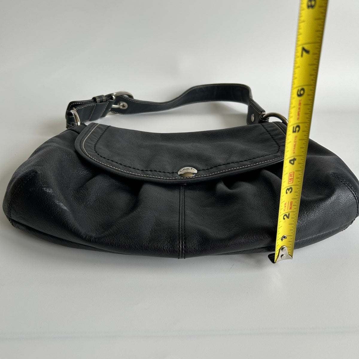 Coach Soho Pleated Flap Black Pebbled Leather Shoulder Bag Good12