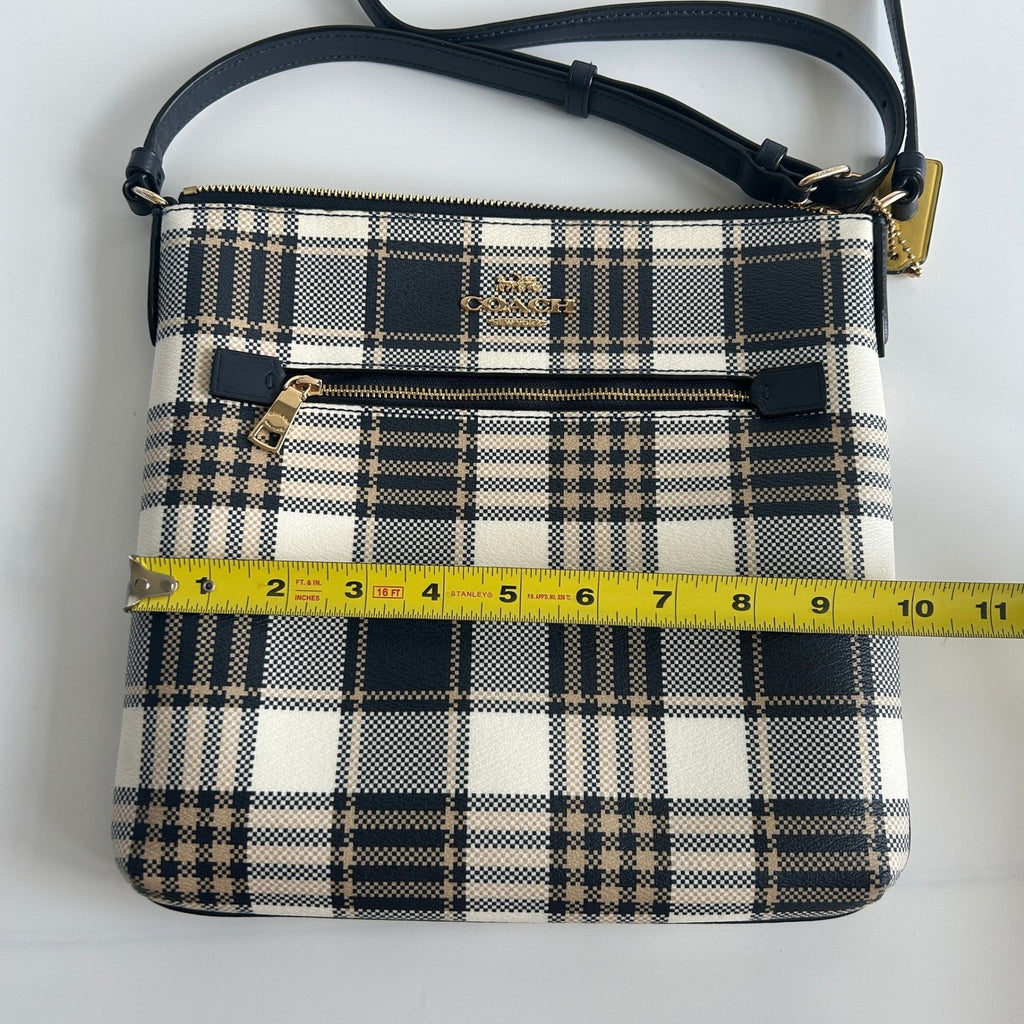 Coach Rowan File Bag Plaid Midnight Navy Coated Canvas Crossbody Excellent4