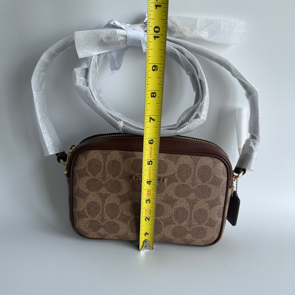 Coach Mini Jamie Tan Brown Signature Canvas Leather Camera Bag NEW7