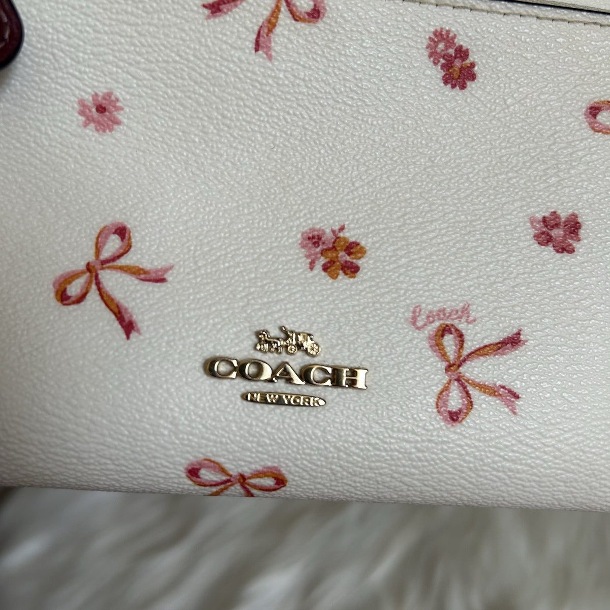 Coach Double Zip Wallet Chalk White Pebbled Leather Wristlet Excellent11