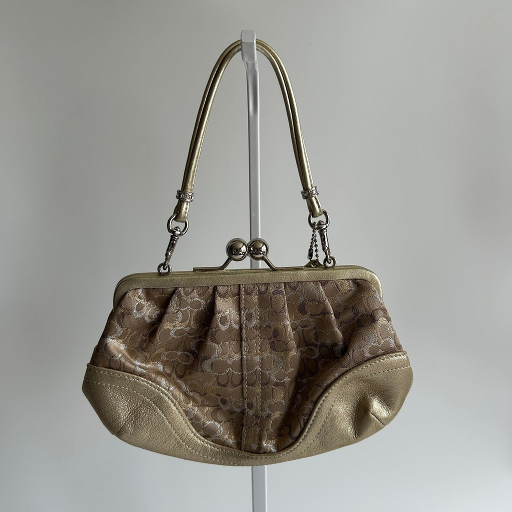 Coach Signature Lurex Chenille Gold Leather Kisslock Bag 3597 Excellent1