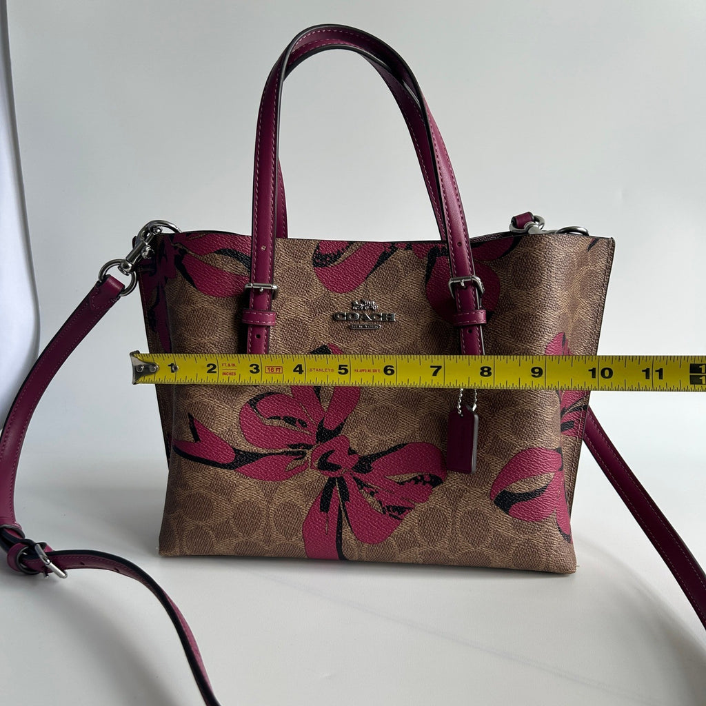 Coach Mollie Tote 25 Brown Pink Signature Canvas Bow Print Tote Excellent3