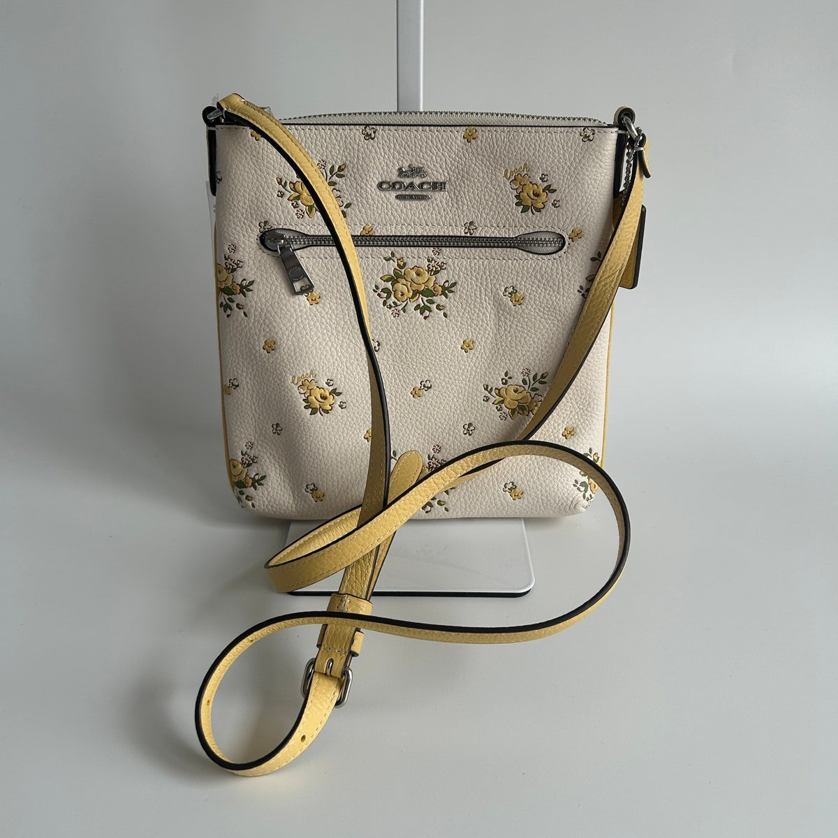 Coach Mini Rowan File Bag Chalk White Floral Pebbled Leather Crossbody NWT2