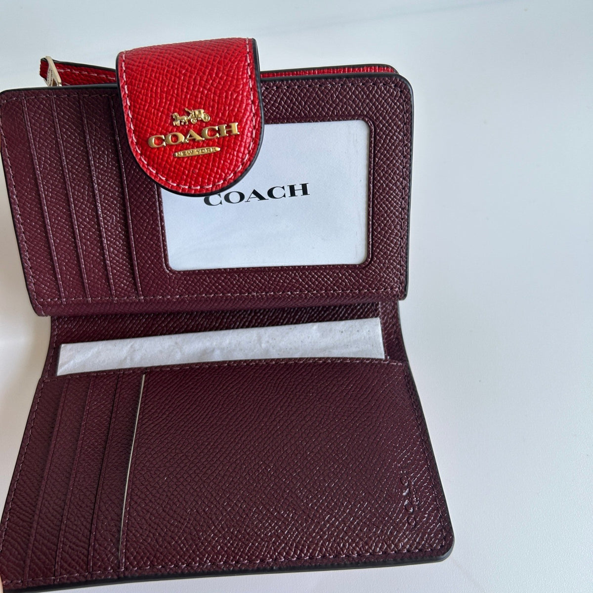 Coach Medium Corner Zip Miami Red Crossgrain Leather Wallet NEW2