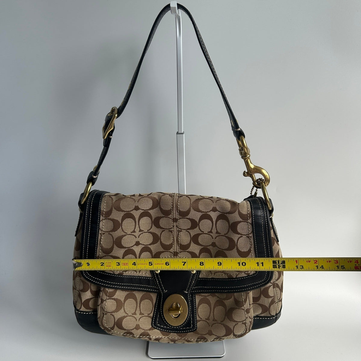 Coach Ali Legacy Brown Black Monogram Canvas Leather Shoulder Bag 10338 Good9