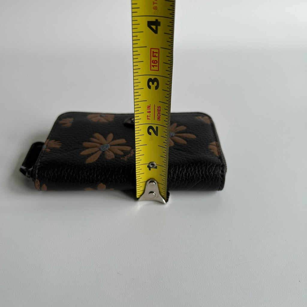 Coach Small Zip Around Wallet Black Floral Pebble Leather C05966