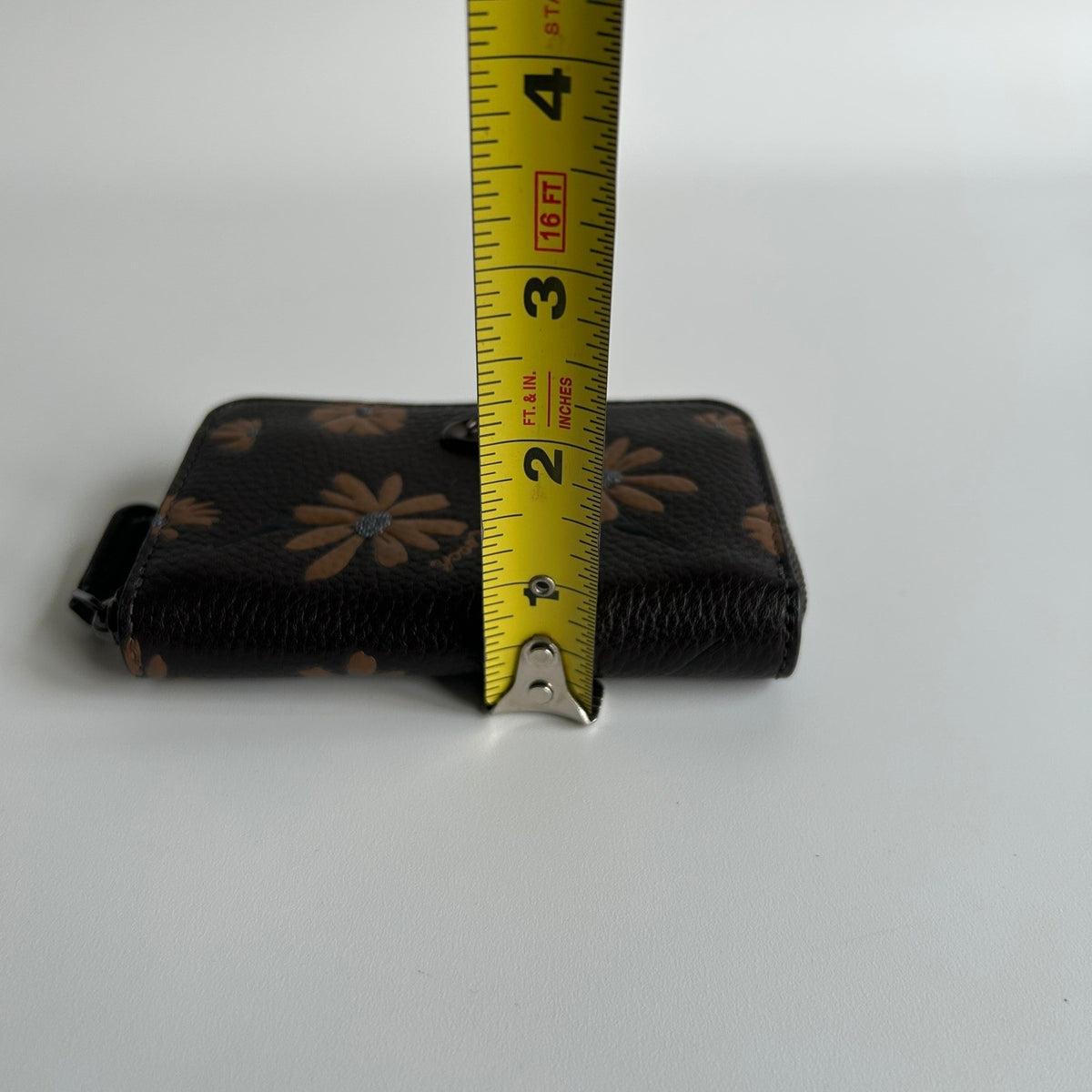 Coach Small Zip Around Wallet Black Floral Pebble Leather C05966