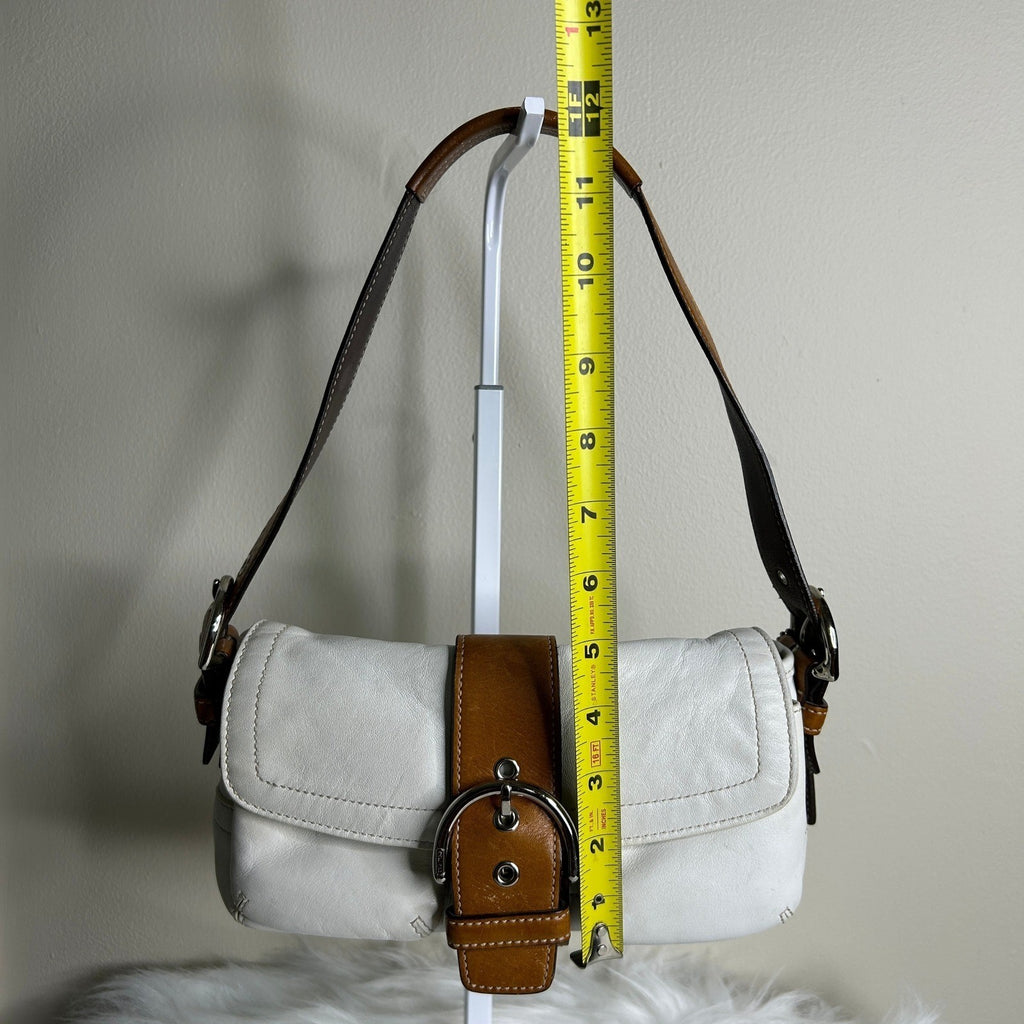 Coach Soho Buckle Flap White Tan Leather Shoulder Bag GOOD10
