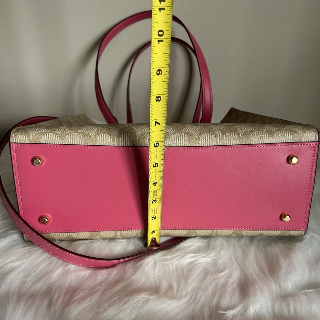 Coach Tatum Carryall 28 Khaki Pink Signature Canvas Leather Bag Excellent11