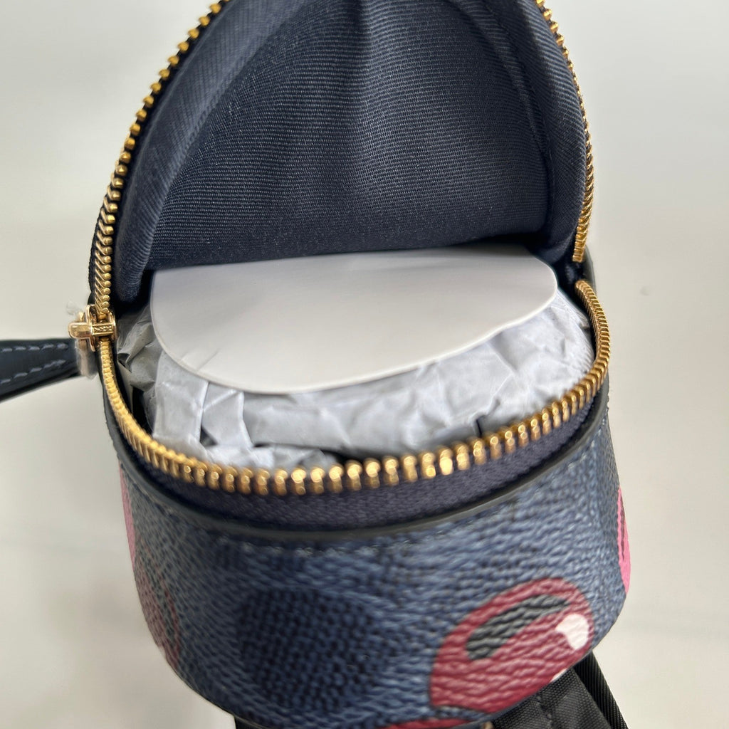 Coach Mini Court Midnight Navy Cherry Signature Canvas Backpack Bag Charm CZ0962