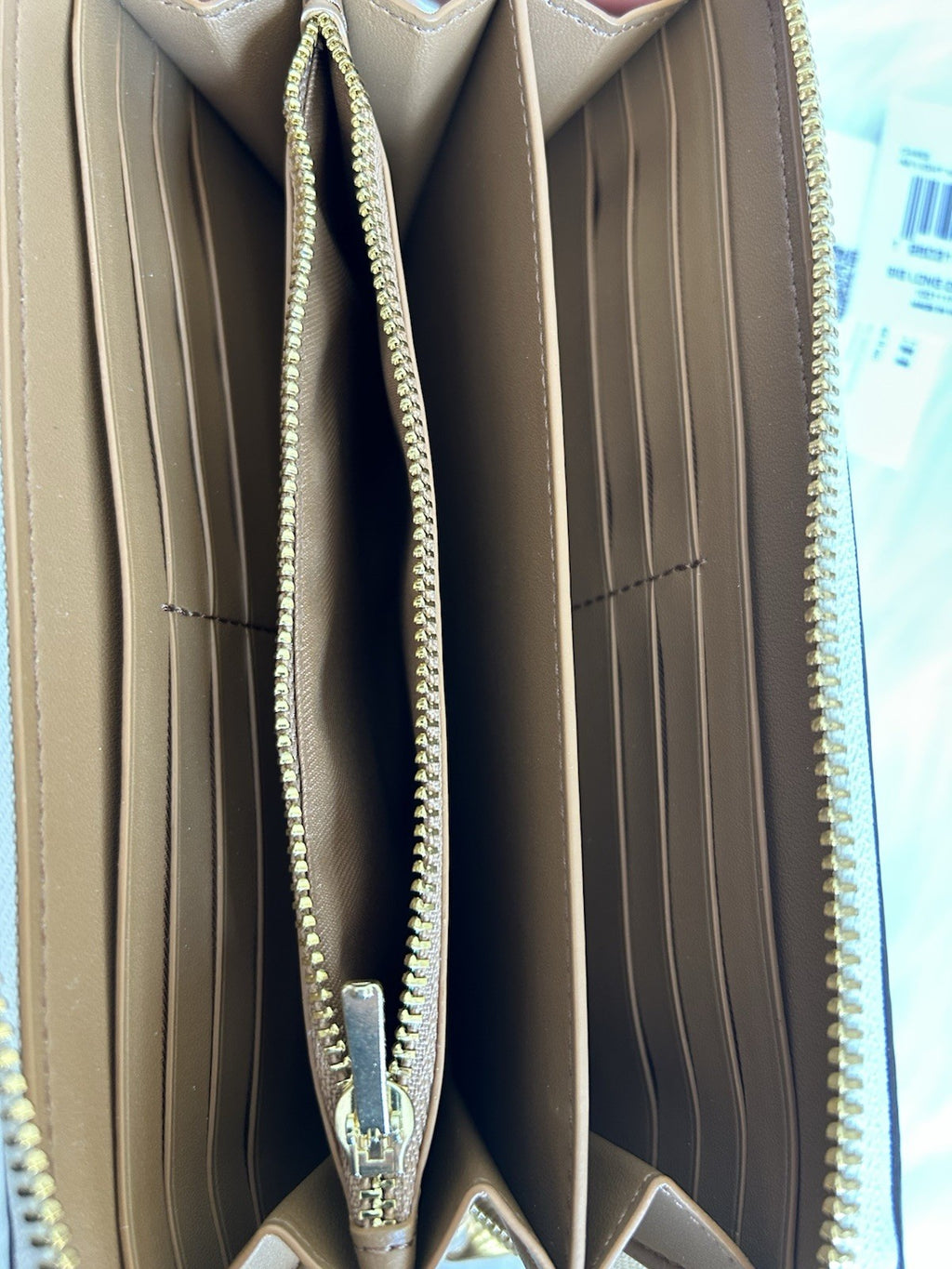 Coach Signature Long Zip Around Wallet Light Khaki Chalk Canvas Leather NEW3