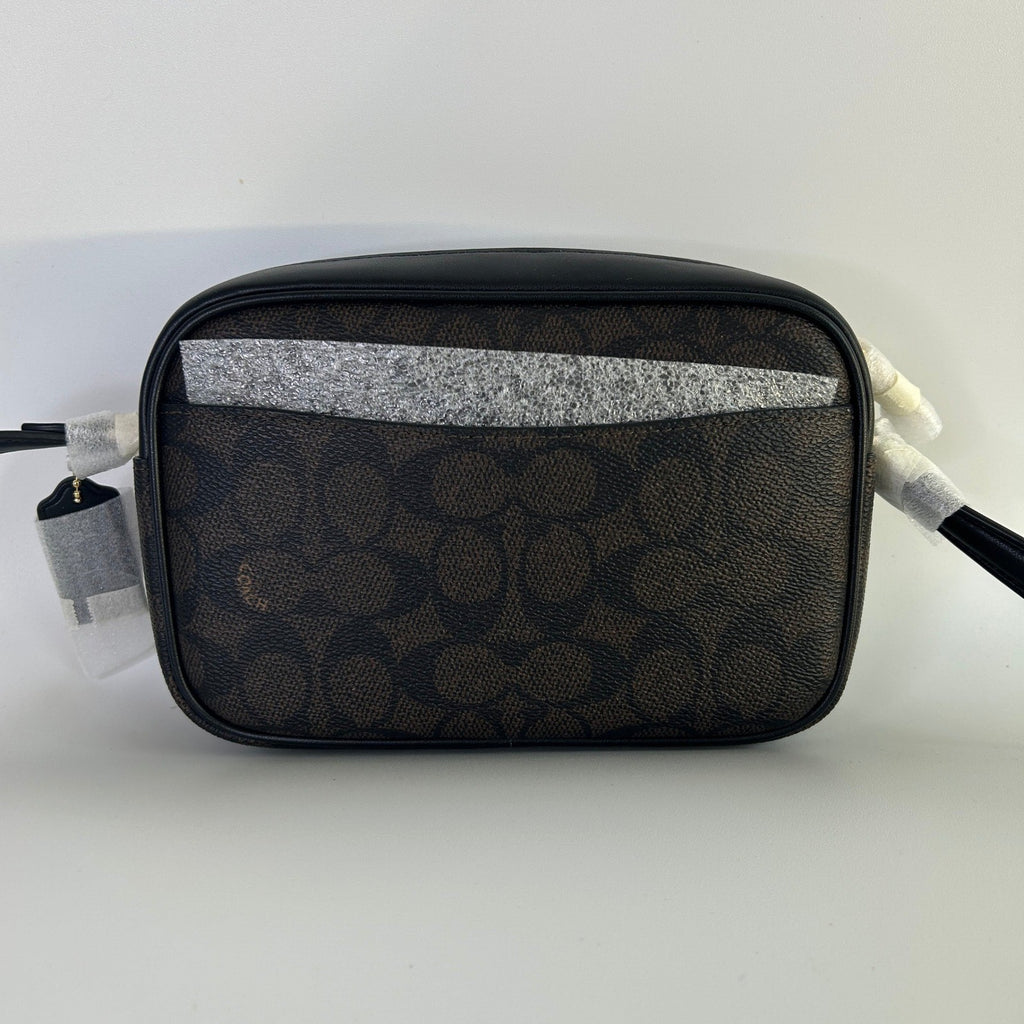 Coach Mini Jamie Walnut Black Signature Canvas Camera Bag NEW1