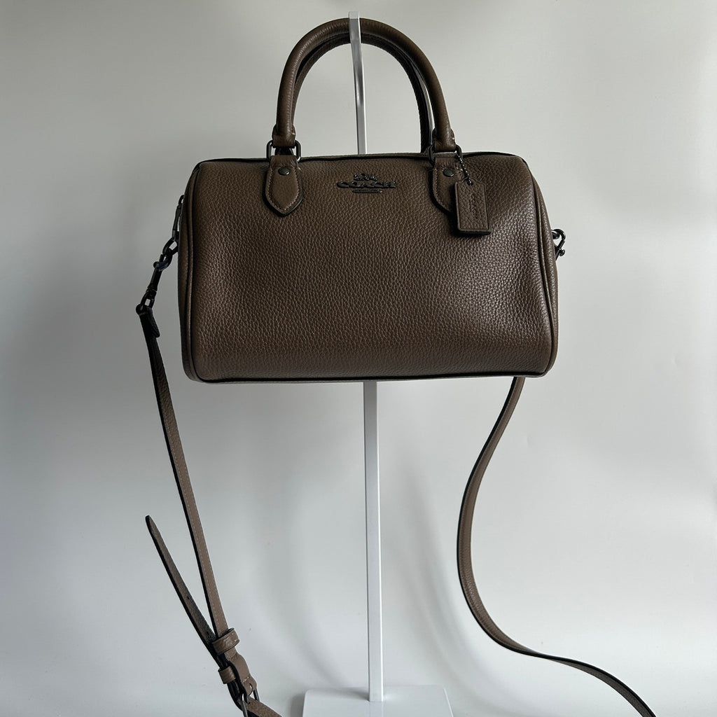 Coach Rowan Satchel Dark Stone Pebbled Leather Satchel Bag CV962 Excellent0