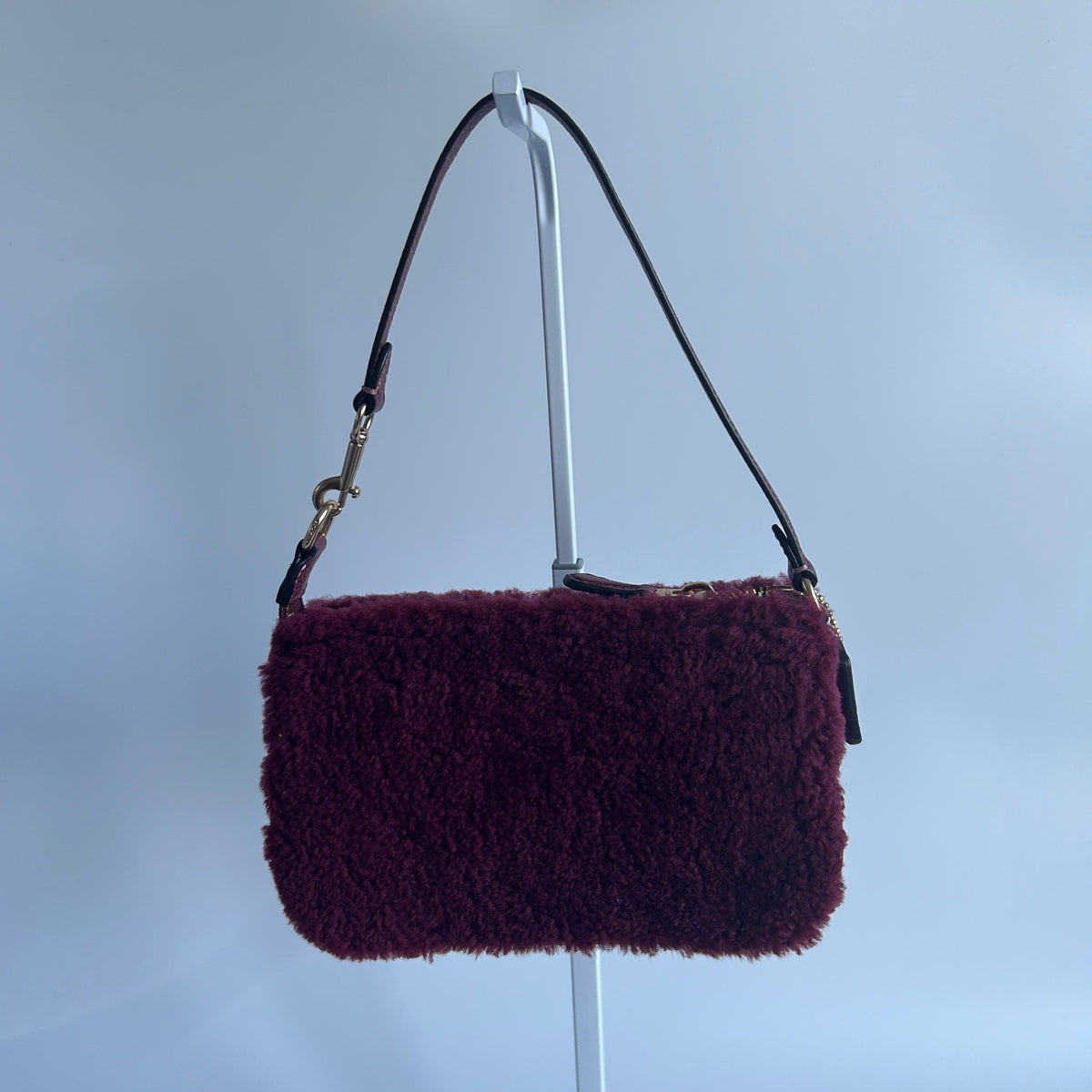Coach Nolita 19 Wine Shearling Leather Shoulder Bag Excellent1