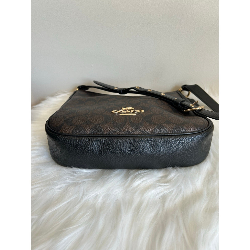 Coach File Brown Black Signature Canvas Leather Crossbody Bag Excellent3