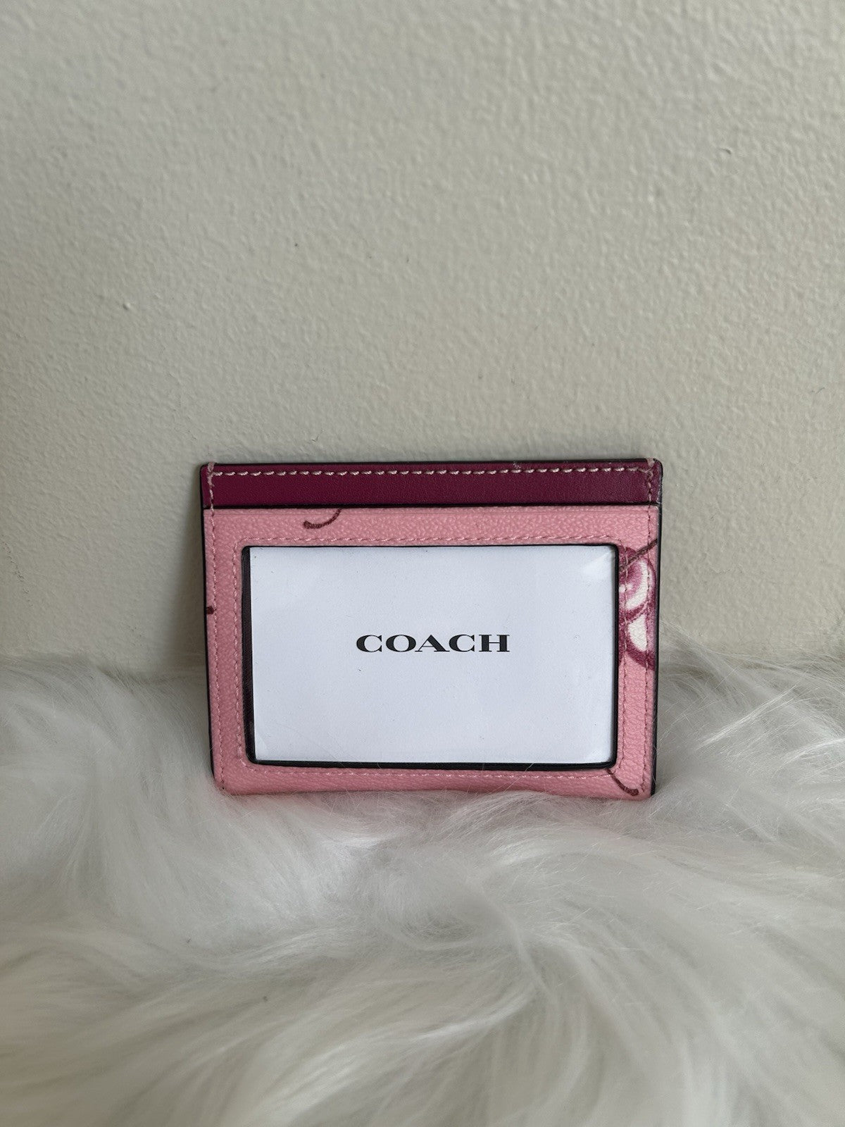 Coach Cherry Print Pink Crossgrain Leather Card Case Excellent1