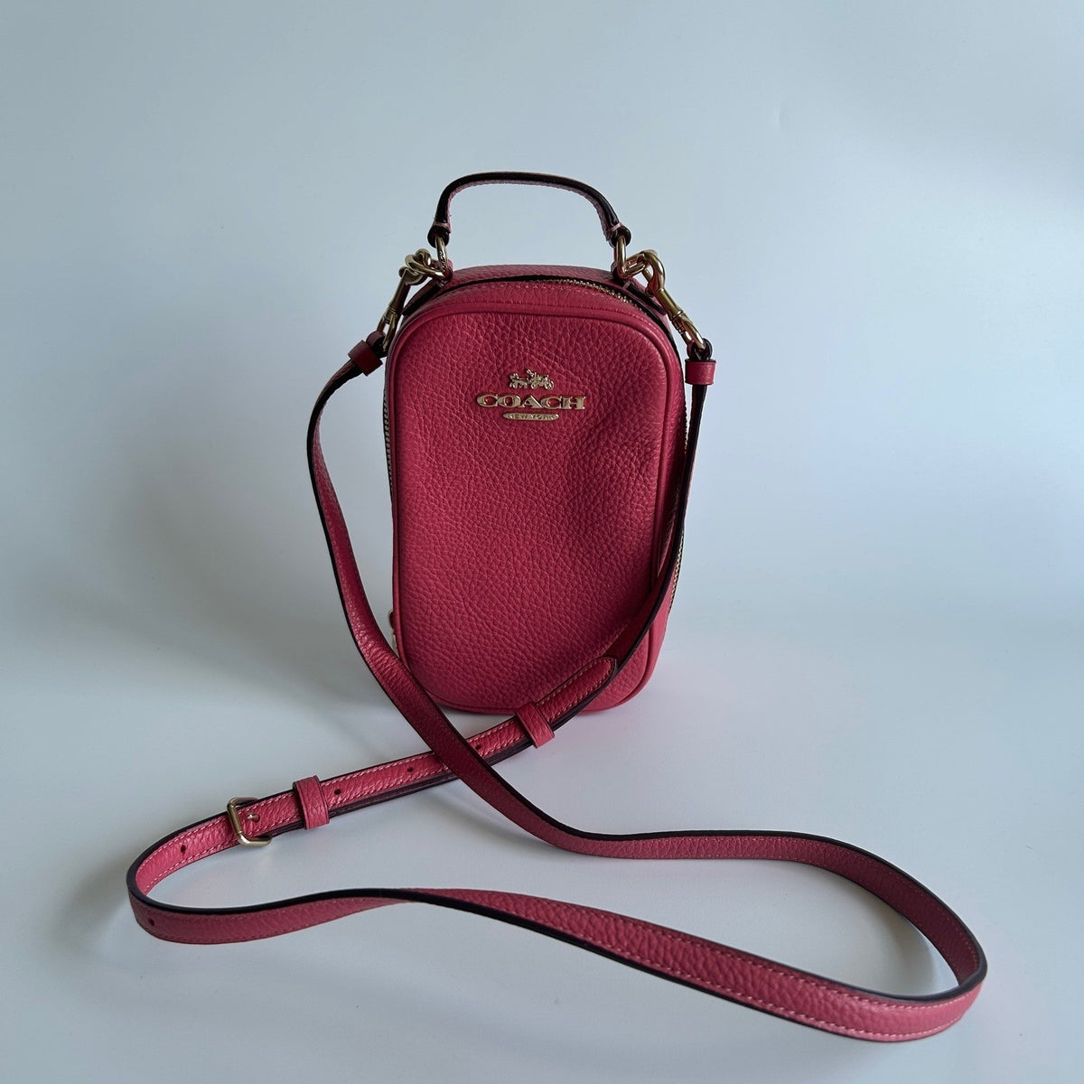 Coach Eva Watermelon Pink Pebbled Leather Crossbody Bag Excellent2