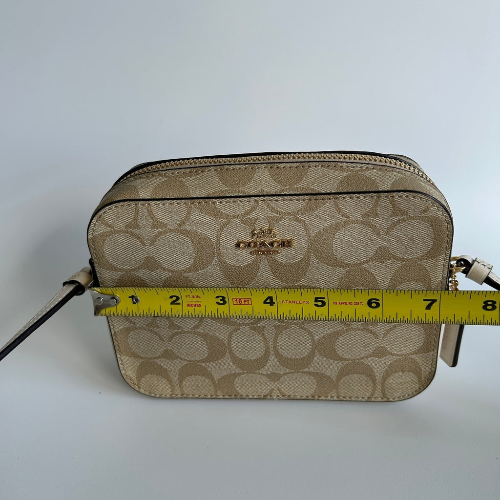 Coach Mini Camera Bag Light Khaki Chalk Canvas Leather Crossbody Excellent7