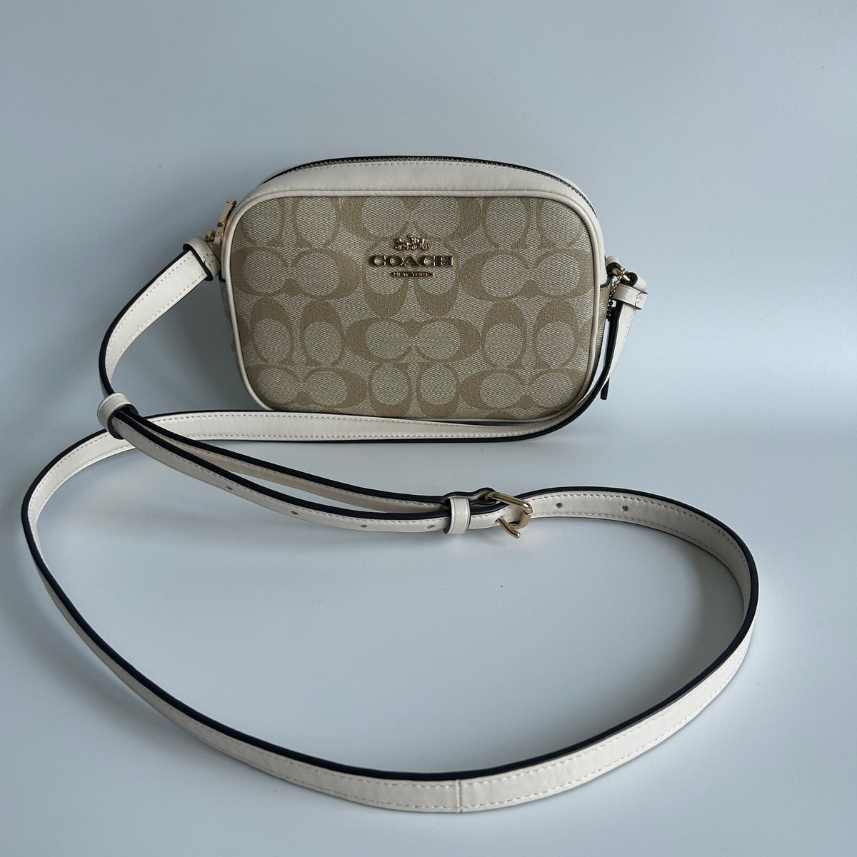Coach Mini Jamie Camera Bag Chalk White Signature Canvas Crossbody Excellent1