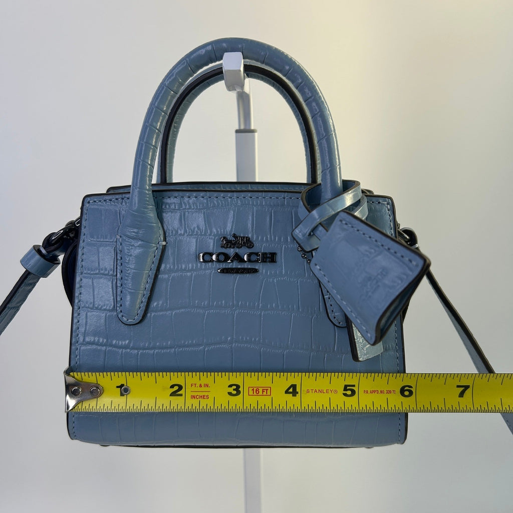 Coach Andrea Mini Carryall Blue Croc Embossed Leather Crossbody Bag Excellent4