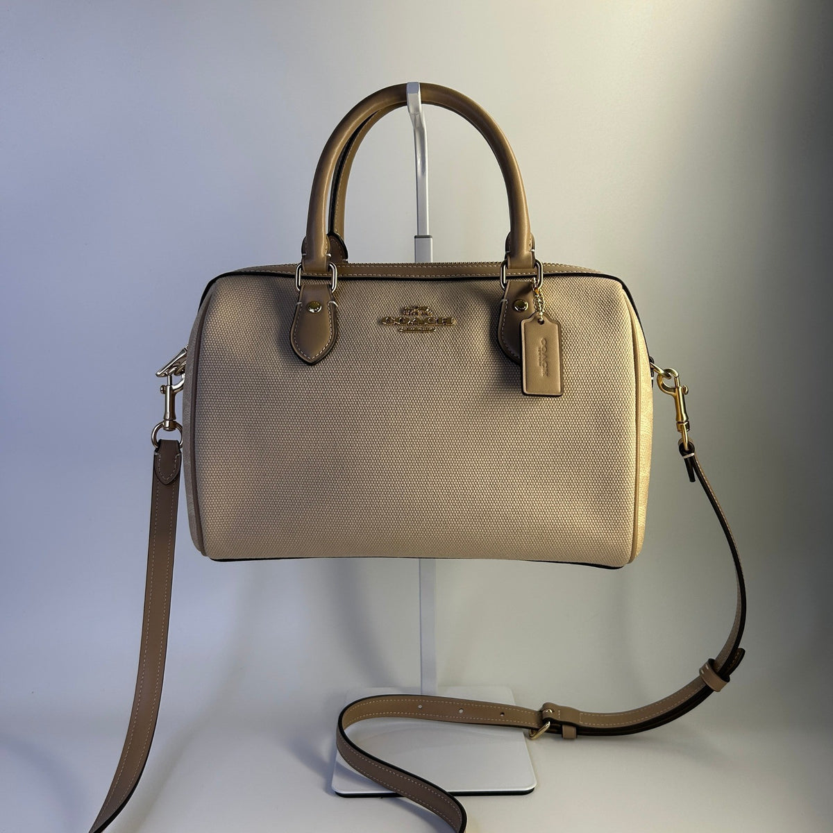 Coach Rowan Satchel Dark Natural Multi Leather Woven Bag CAK58 Excellent0