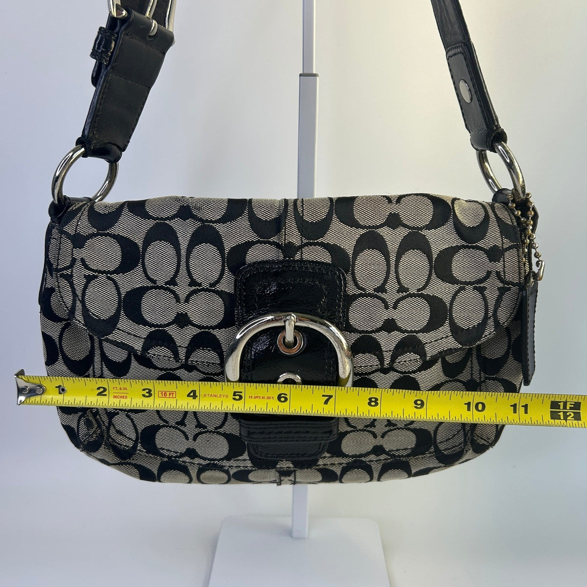 Coach Soho Signature Flap Black Canvas Leather Shoulder Bag 11862 Good6