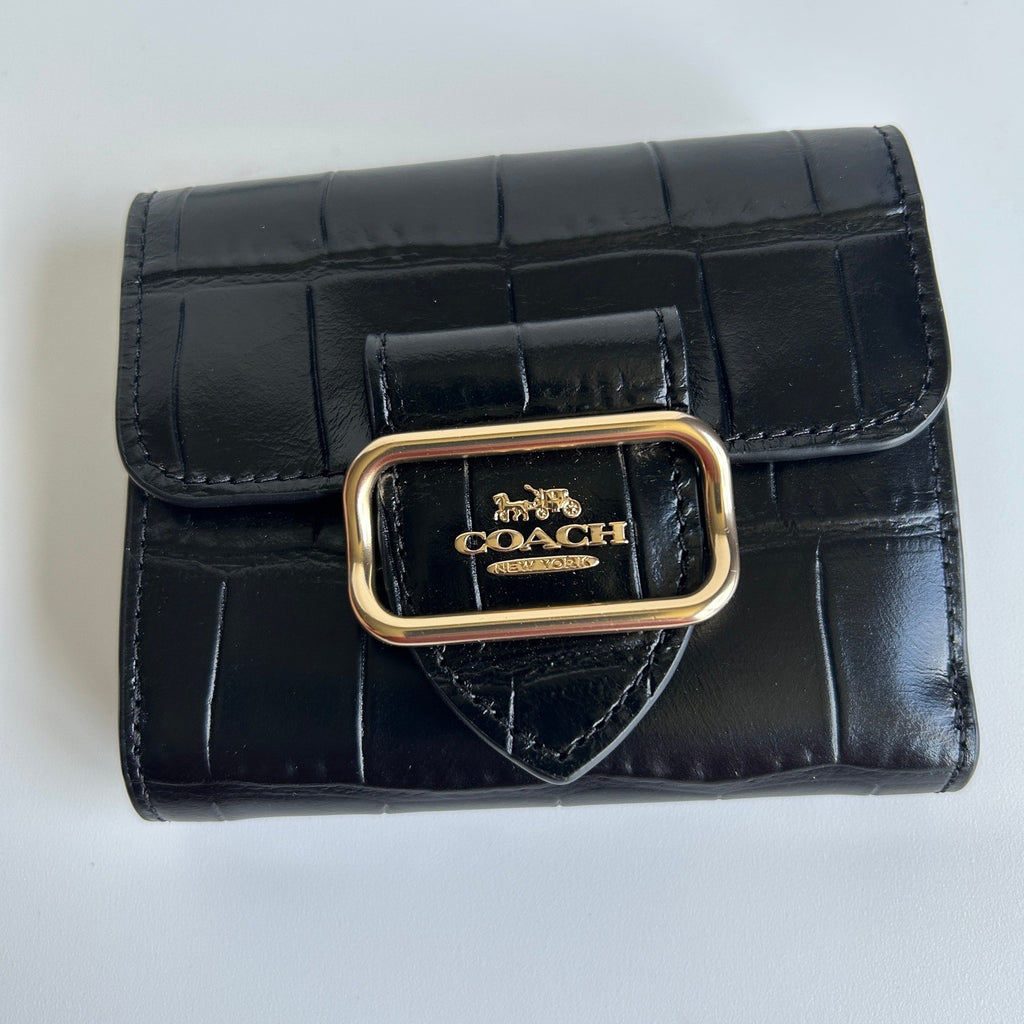 Coach Morgan Black Croc Embossed Leather Small Wallet Excellent6