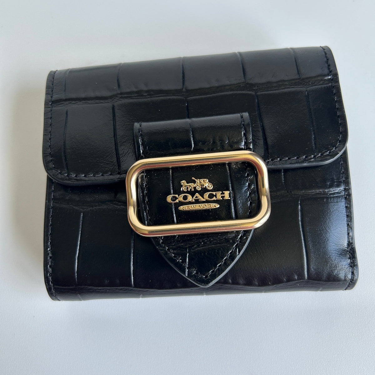 Coach Morgan Black Croc Embossed Leather Small Wallet Excellent6