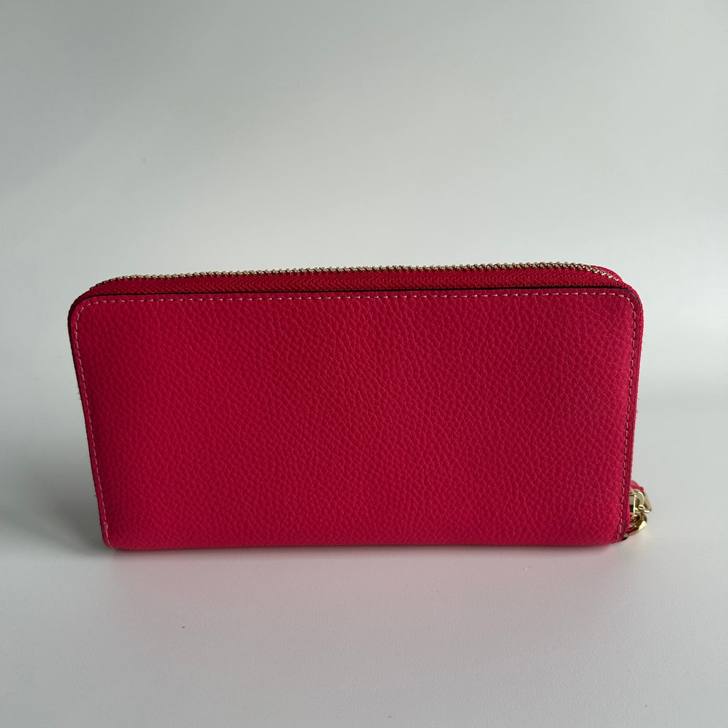 Coach Long Zip Around Pink Pebbled Leather Wristlet Wallet Excellent1