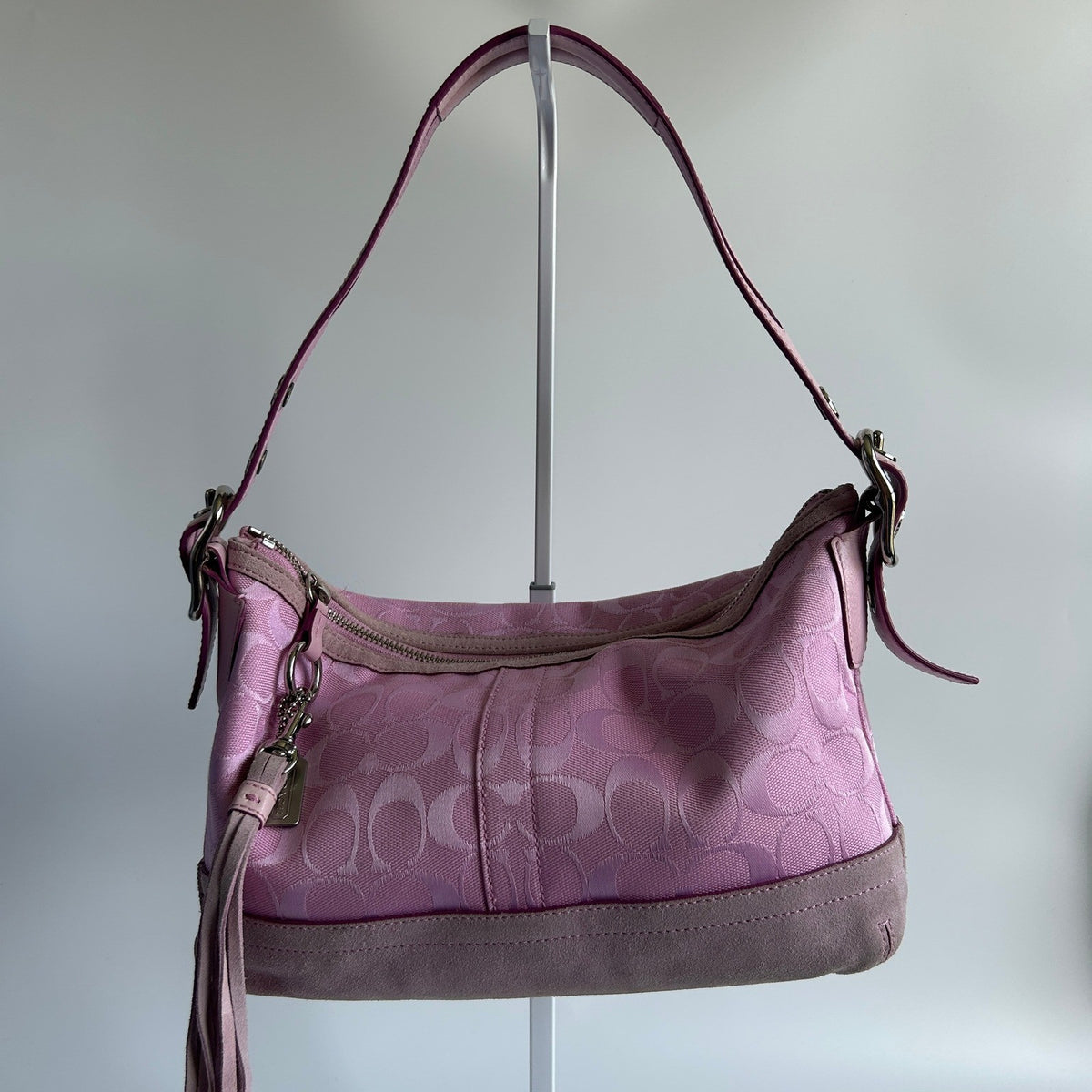 Coach Soho Signature East West Pink Jacquard Suede Shoulder Bag Excellent0