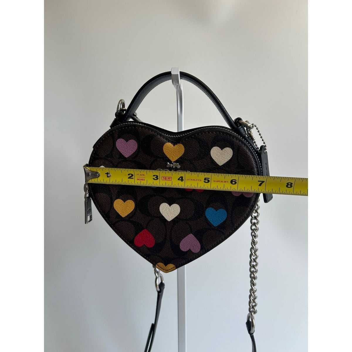 Coach Heart Crossbody Brown Multi Signature Canvas Leather Bag Excellent8