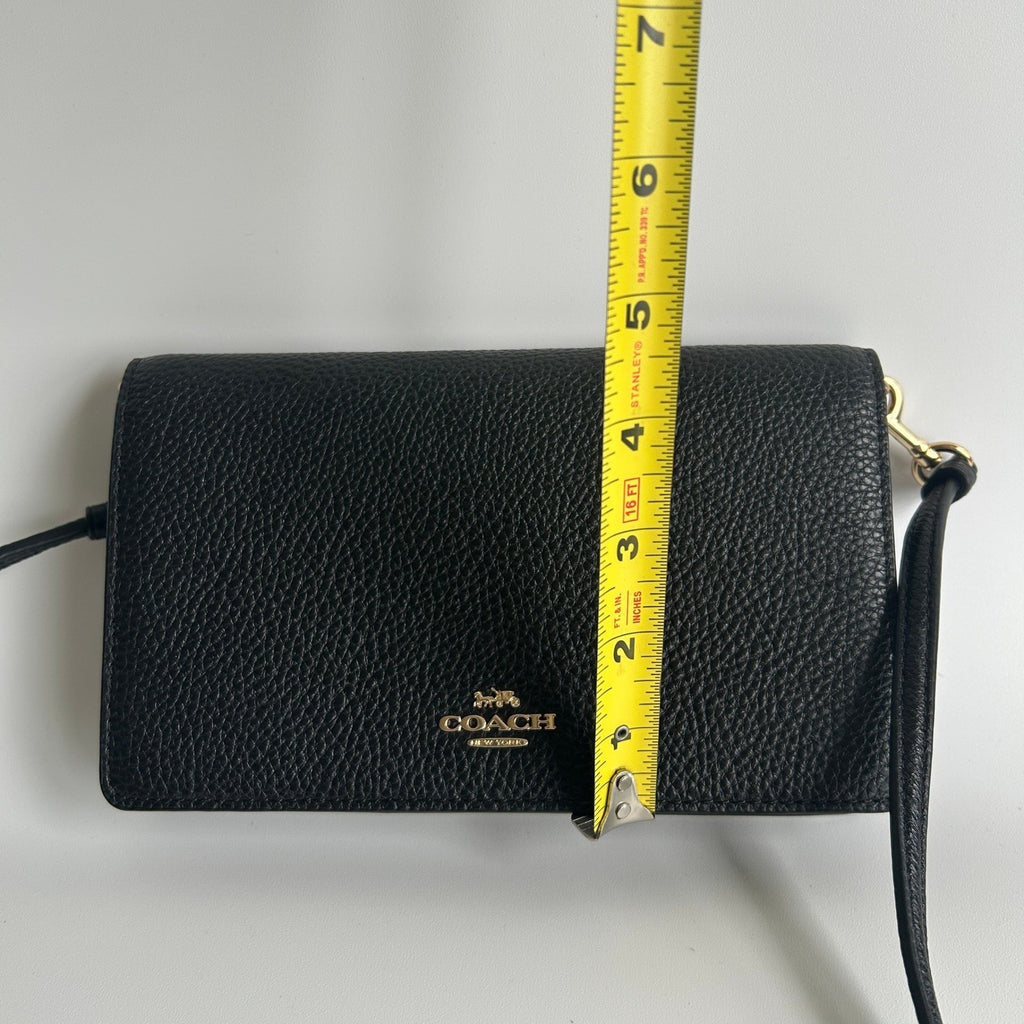 Coach Anna Foldover Clutch Black Pebbled Leather Crossbody Excellent6