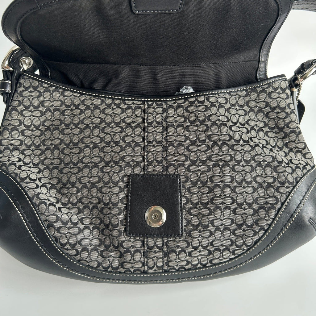 Coach Soho Signature Black Grey Canvas Leather Shoulder Bag F12309 Excellent3