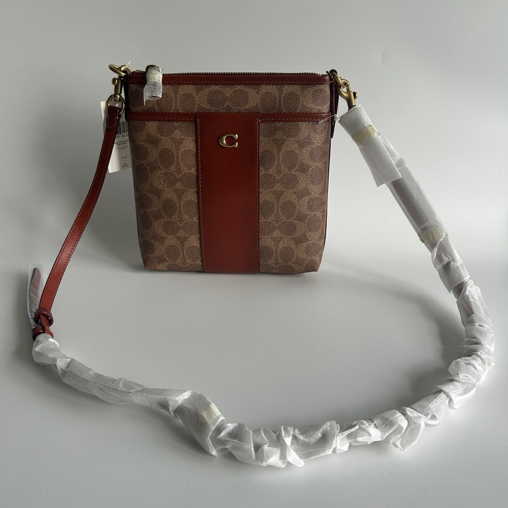 Coach Kitt Messenger Tan Rust Signature Canvas Crossbody Bag CC533 NWT0