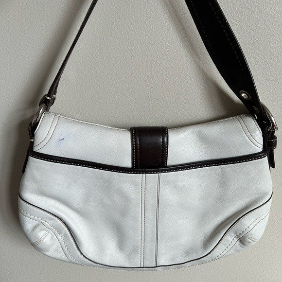 Coach Hobo F10910 White Brown Leather Buckle Shoulder Bag Good1
