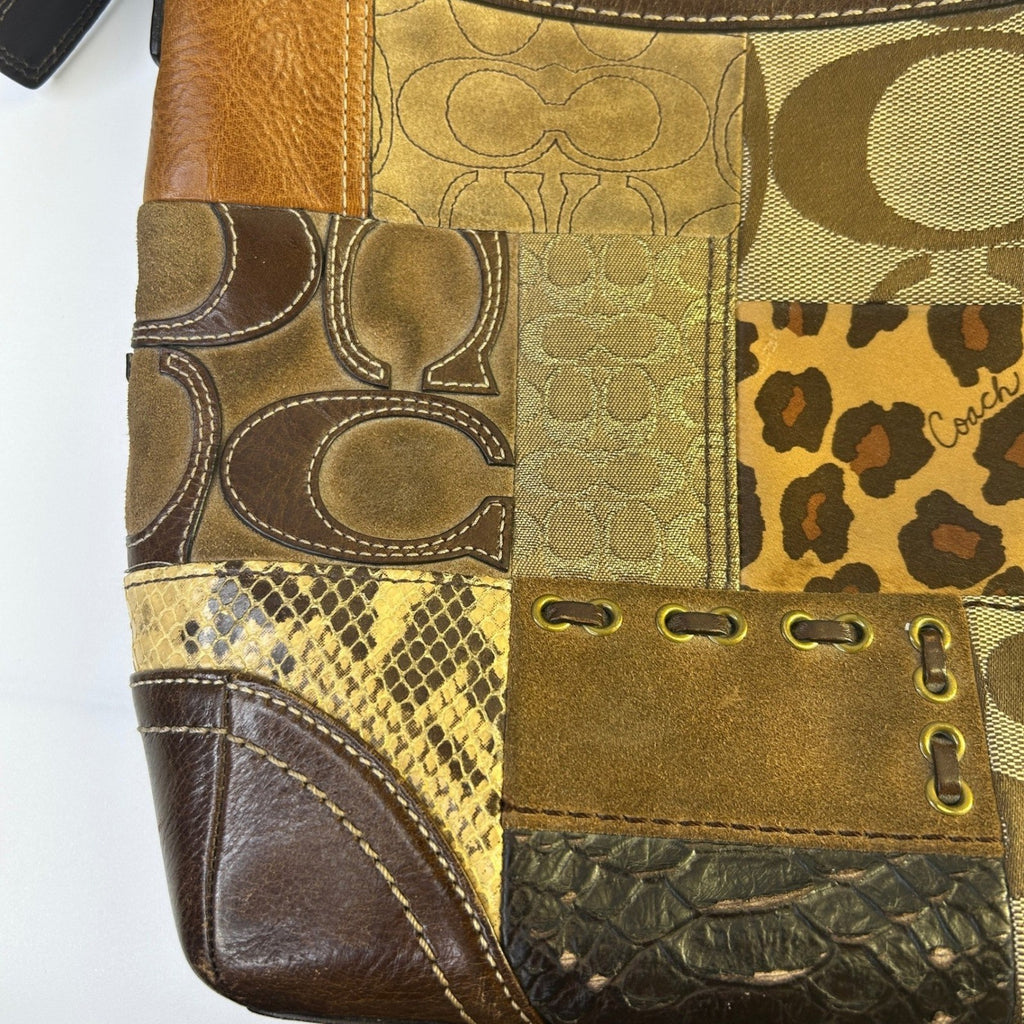 Coach Holiday Patchwork Brown Leather Suede Shoulder Bag F12840 Good4