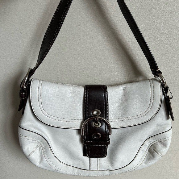 Coach Hobo F10910 White Brown Leather Buckle Shoulder Bag Good0