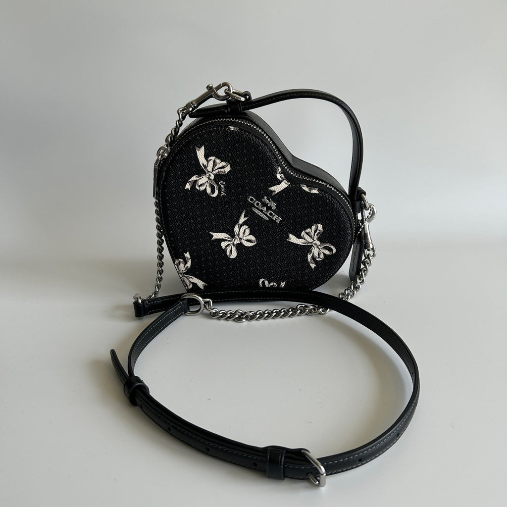Coach Heart Crossbody Black Bow Print Coated Canvas Bag Excellent2