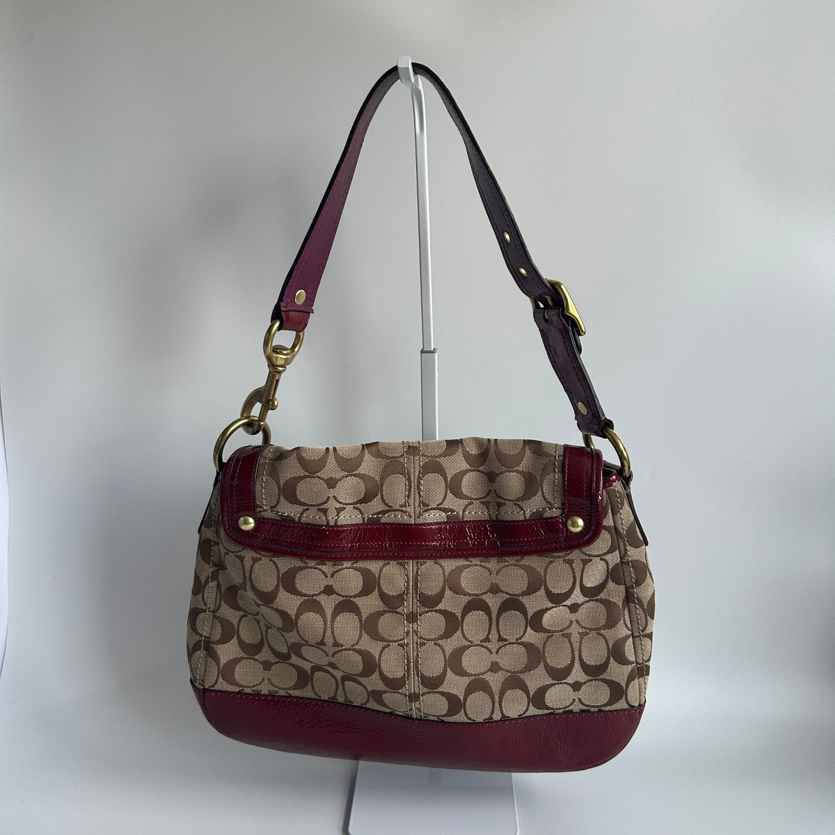 Coach Legacy Signature Ali Flap Mahogany Patent Leather Shoulder Bag Excellent1