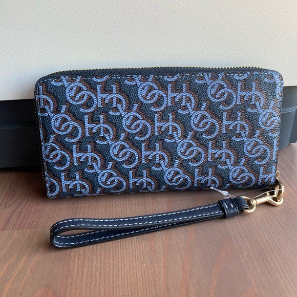 Coach Long Zip Around Wallet Navy Monogram Coated Canvas New1