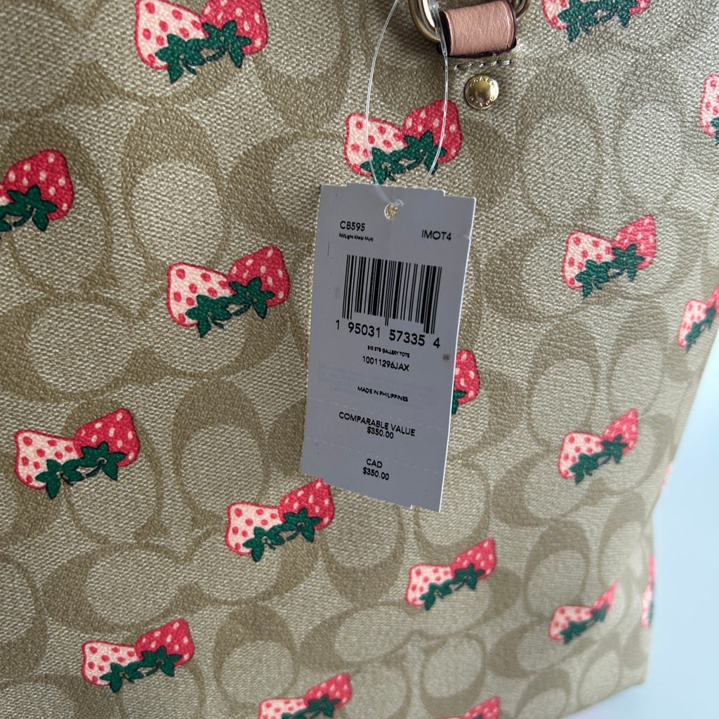 Coach Gallery Tote Strawberry Khaki Multi Canvas Leather Bag NEW2