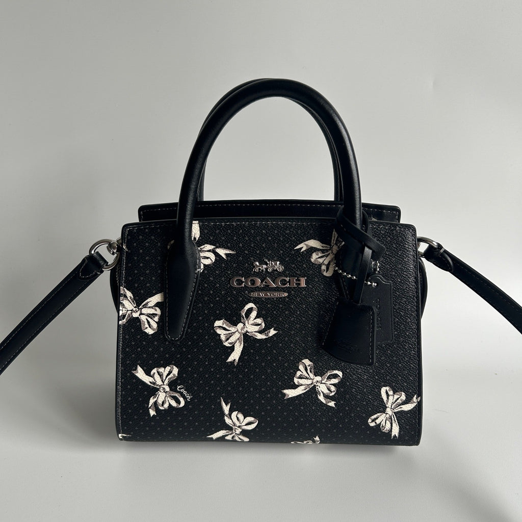 Coach Andrea Carryall Black Bow Print Leather Crossbody Bag CAA77 Excellent0
