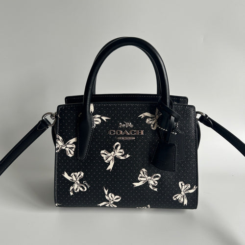 Coach Andrea Carryall Black Bow Print Leather Crossbody Bag CAA77 Excellent0