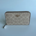 Coach Accordion Zip Chalk Taupe Signature Canvas Wallet Excellent0