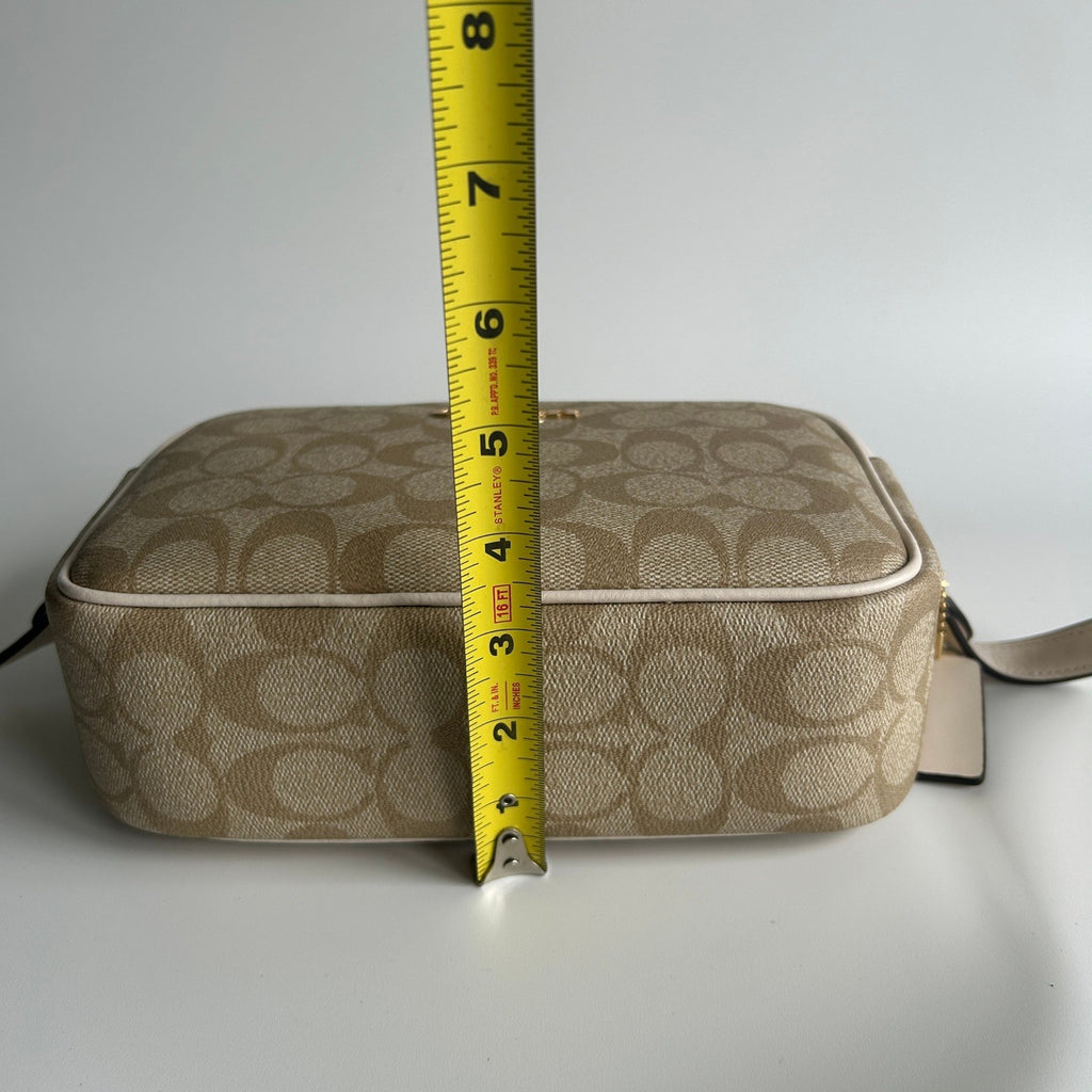 Coach Jamie Chalk White Signature Canvas Leather Camera Bag Good11