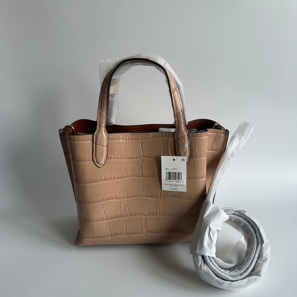 Coach Willow Tote 24 Buff Multi Embossed Croc Leather Handbag C8632 New1