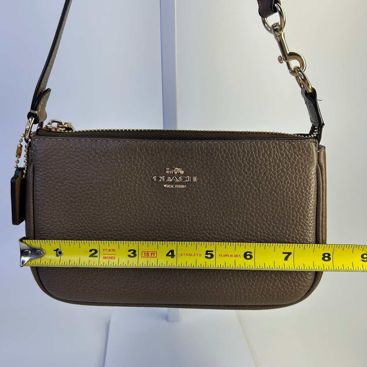 Coach Nolita 19 Brown Refined Pebble Leather Wristlet Bag Good4