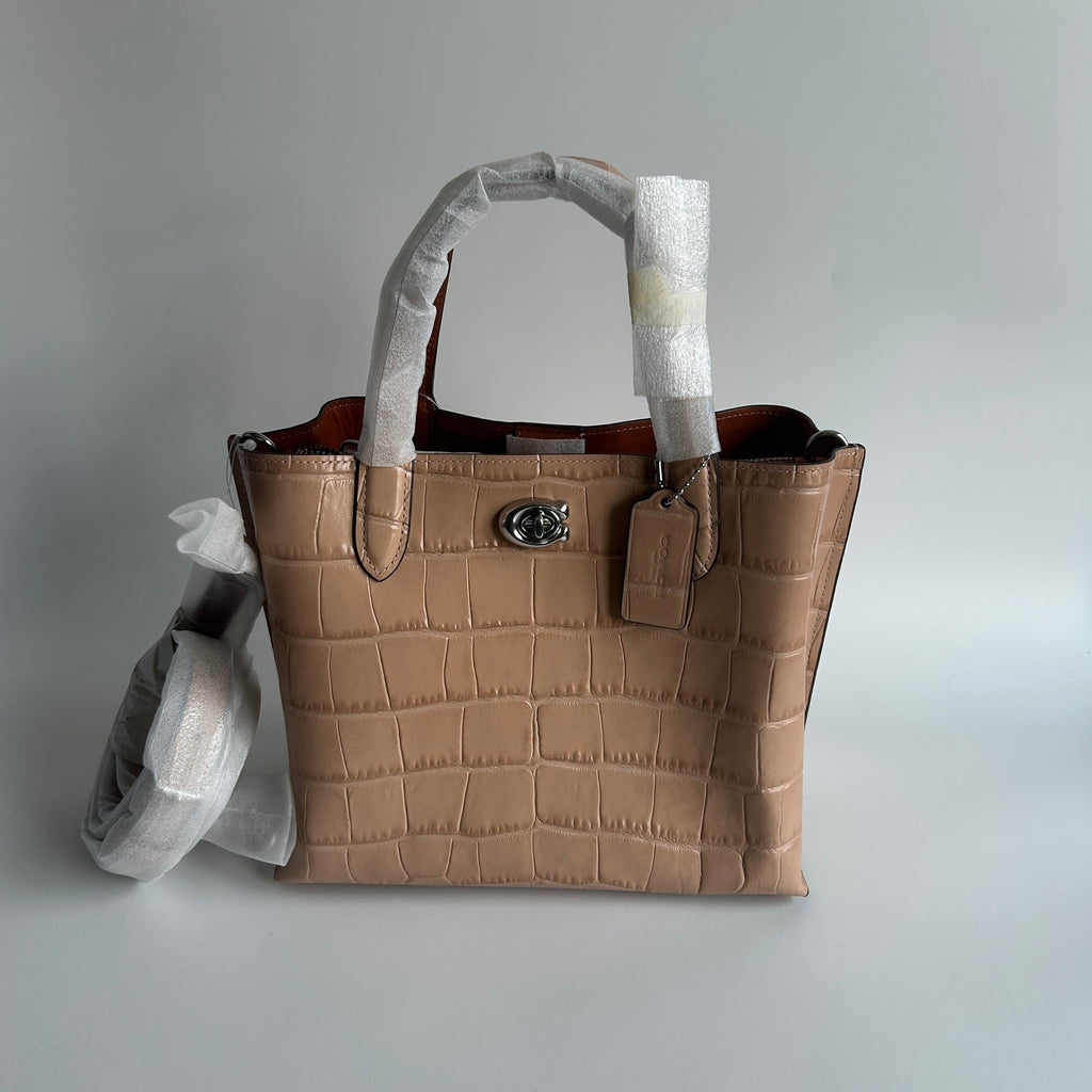 Coach Willow Tote 24 Buff Multi Embossed Croc Leather Handbag C8632 New0